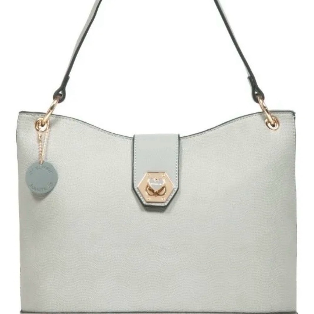 Sophisticated Grey Shoulder Tote with Gold Hardware